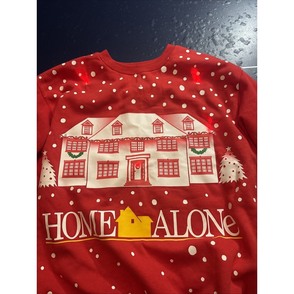 Home Alone Movie Ugly Christmas Sweater Red XL Snow House With Working Lights - Picture 6 of 9